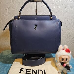 Fendi Dot.Com Navy Blue Leather Satchel